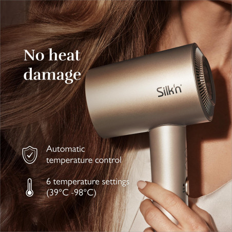 Сешоар Silk'n SilkyAir Pro HDB3PE1001, 1600W, 76 км/ч, 18 режима, Автоматичен контрол на темп, 39-98°C, Йонизация, 3 приставки, LED, Розово злато
