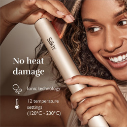 Преса за коса Silk'n SilkyStraight SIS1PE1001, 45W, 12 настройки на темп, LED дисплей, Титаниеви плочи, Инфрачервена технология, Йонизация, 120-230°C, Памет, Розово злато