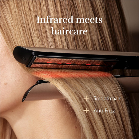 Преса за коса Silk'n SilkyStraight SIS1PE1001, 45W, 12 настройки на темп, LED дисплей, Титаниеви плочи, Инфрачервена технология, Йонизация, 120-230°C, Памет, Розово злато