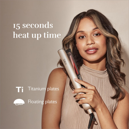 Преса за коса Silk'n SilkyStraight SIS1PE1001, 45W, 12 настройки на темп, LED дисплей, Титаниеви плочи, Инфрачервена технология, Йонизация, 120-230°C, Памет, Розово злато