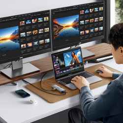 Докинг станция 9в1 UGREEN CM498, PD 100W, USB-C към 1xUSB-C(PD)/3xUSB-A/HDMI/VGA/RJ45/SD, 4K@30fps, Сив