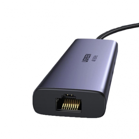 Мултифункционален адаптер 6в1 UGREEN CM512, USB-C, 3x USB-A 3.0, HDMI, RJ45 LAN, USB-C PD, 4K@30Hz, Сив