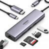 Мултифункционален адаптер 6в1 UGREEN CM512, USB-C, 3x USB-A 3.0, HDMI, RJ45 LAN, USB-C PD, 4K@30Hz, Сив
