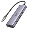 Мултифункционален адаптер 6в1 UGREEN CM512, USB-C, 3x USB-A 3.0, HDMI, RJ45 LAN, USB-C PD, 4K@30Hz, Сив