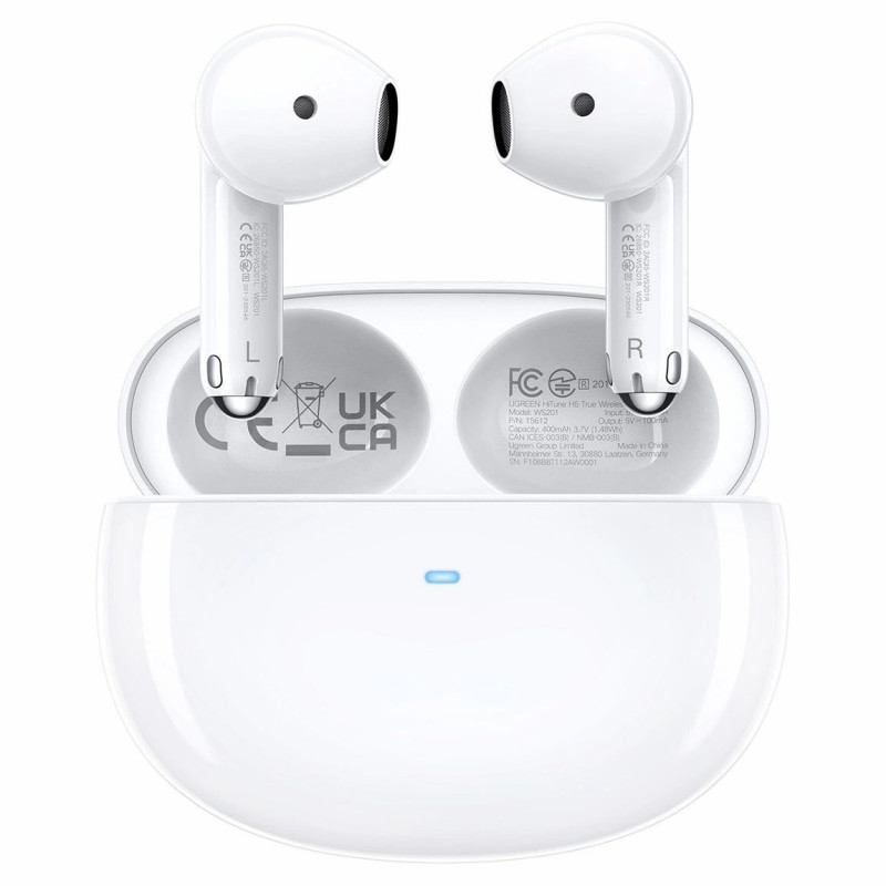 Безжични слушалки UGREEN HiTune H5 TWS WS201, 6 часа, ANC шумоизолация, IPX5, Сензорно управление, BT 5.3, Бял