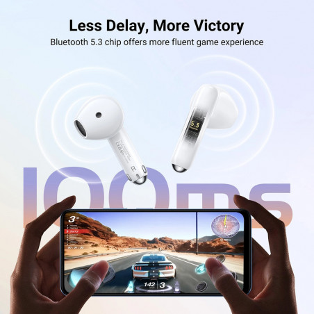 Безжични слушалки UGREEN HiTune H5 TWS WS201, 6 часа, ANC шумоизолация, IPX5, Сензорно управление, BT 5.3, Бял