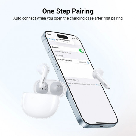 Безжични слушалки UGREEN HiTune H5 TWS WS201, 6 часа, ANC шумоизолация, IPX5, Сензорно управление, BT 5.3, Бял