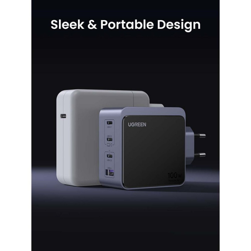 Зарядно устройство UGREEN GaN X565, PD 3.0 100W, 3xUSB-C/1xUSB-A, GaN технология, ,  Сив