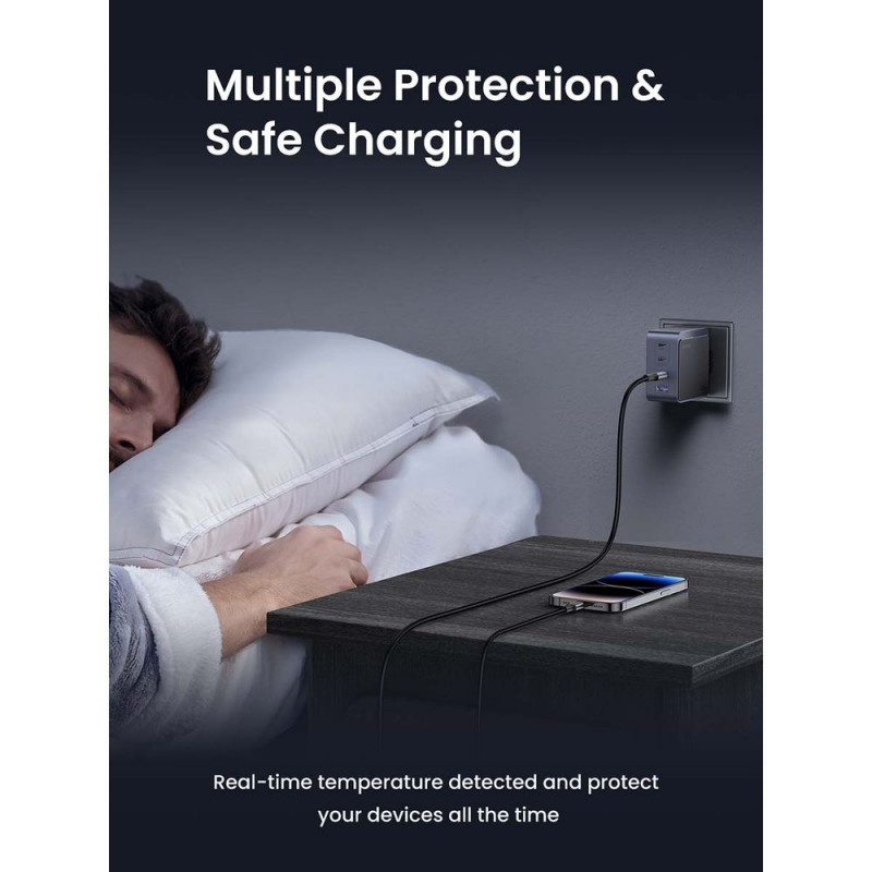 Зарядно устройство UGREEN GaN X565, PD 3.0 100W, 3xUSB-C/1xUSB-A, GaN технология, ,  Сив