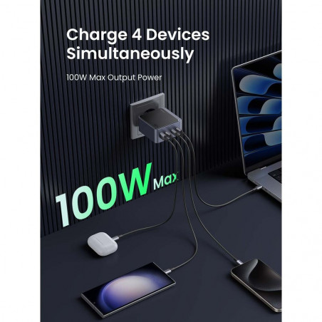 Зарядно устройство UGREEN GaN X565, PD 3.0 100W, 3xUSB-C/1xUSB-A, GaN технология, ,  Сив