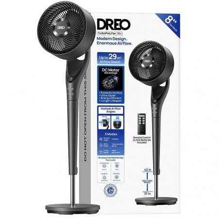 Вентилатор Dreo TurboPoly™ Fan 154, 36W, 3 режима, 9 скорости, Хоризонтална осцилация до 120°, HyperSilent, Черен