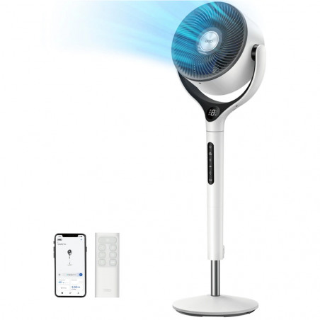 Вентилатор Dreo TurboPoly™ Fan 565S, 36W, 6 режима, 9 скорости, 3D осцилация 120°, Мобилно приложение, WiFi, RGB, HyperSilent, Бял