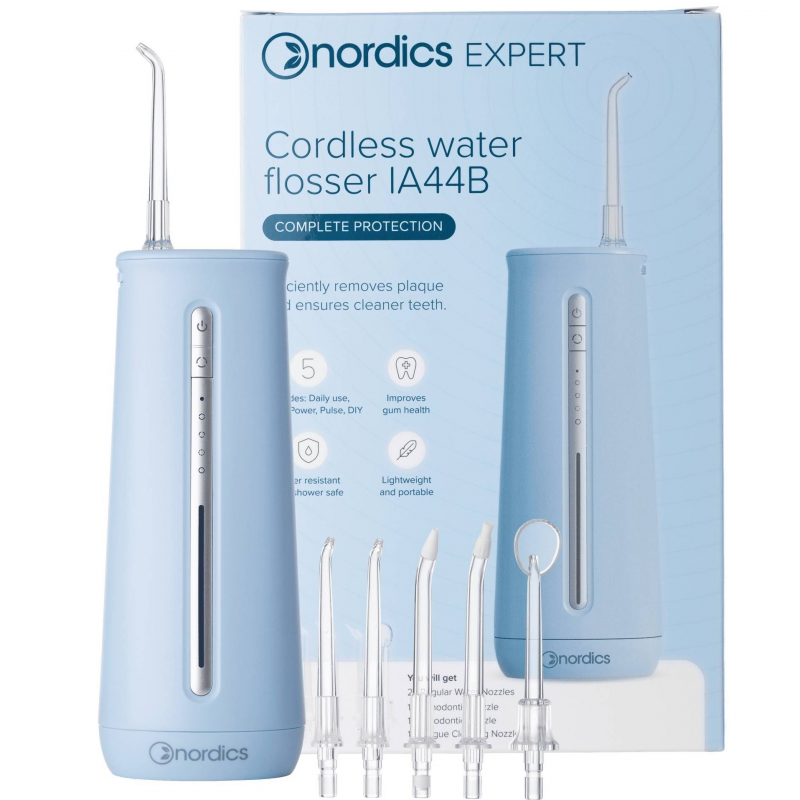 Зъбен душ Nordics IA44B, 230 мл, IPX8, 5 режима, 5 степени на струя, USB-C, Син