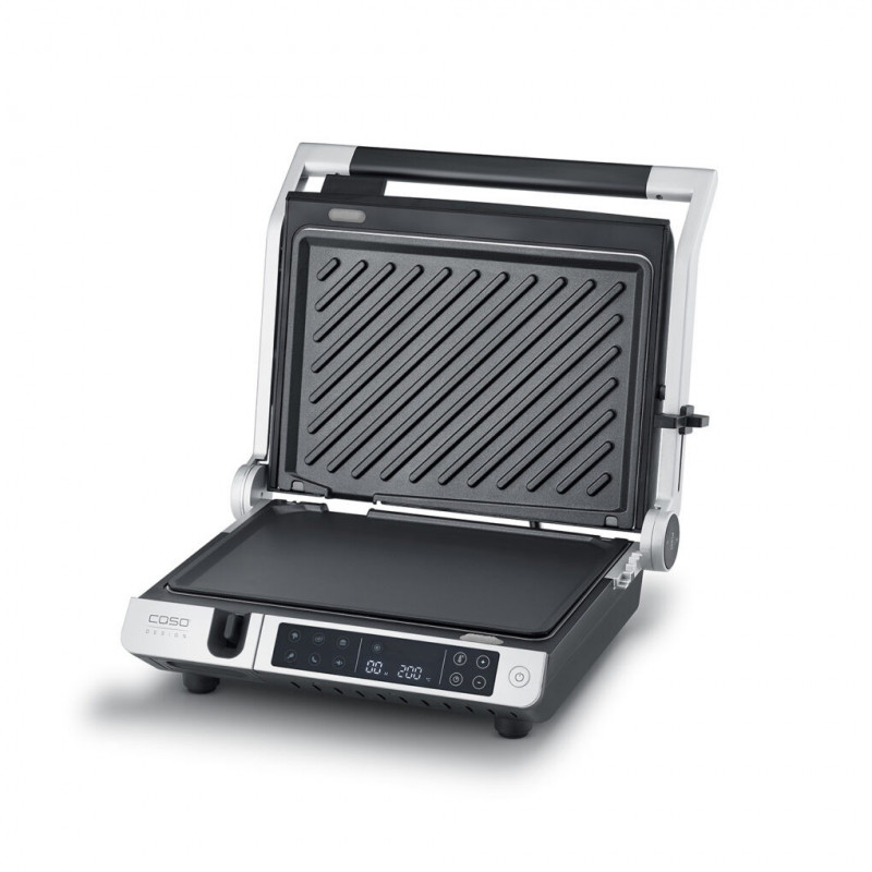 Електрическа скара 3в1 Caso Germany SteakMaster Pro, 2000W, 34х24 см, 80-240°C, Керамично покритие, Таймер, Сензорно управление, Инокс/черен