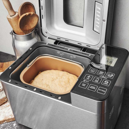 Хлебопекарна Gastroback Advanced 42823, 500W, 500-750-1000 гр, 18 програми, Керамичен съд без PFOA и PTFE, 7 вида хляб, Функция за сладолед, Инокс/черен