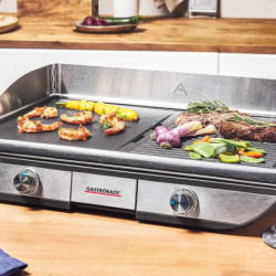 Електрически грил с подвижни плочи Gastroback Advanced Pro 42523, 2300W, 50х30 см, 90-240°C, Гладка/оребрена, Незалепваща, Тава за мазнина, Черен/инокс