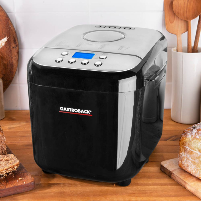 Хлебопекарна Gastroback Design Pro 42822, 500W, 500-750-1000 гр, 19 програми, Незалепващ съд, 7 вида хляб, 3 нива на изпичане, Черен