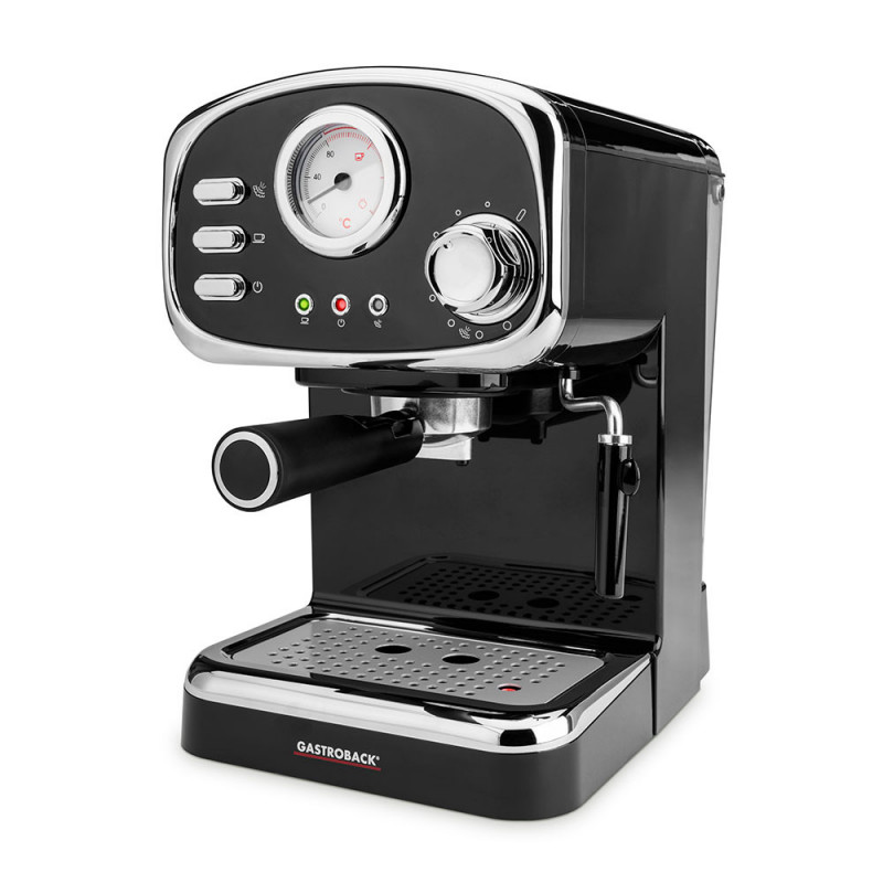 Дизайнерска еспресо машина Gastroback Basic 42615, 1100W, 15 bar, 1.25 l, Затопляне на чаши, Подвижни части, Порт-филтър, Черен
