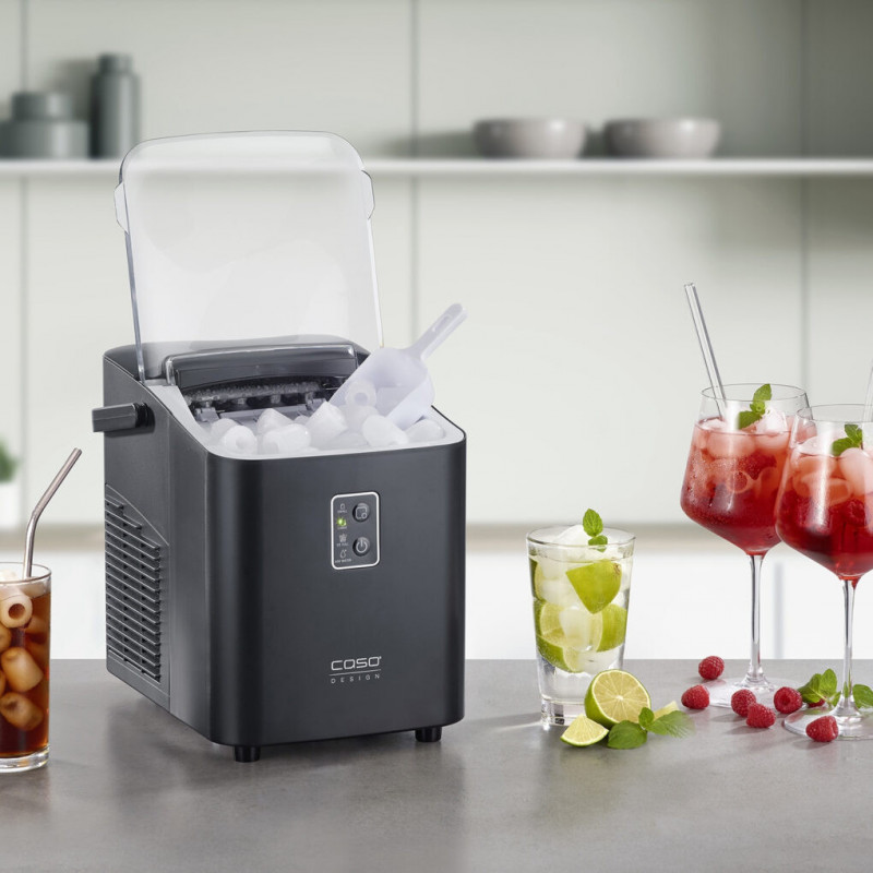 Ледогенератор Caso IceChef Compact 3401, 120W, 1 л, 12 кг/24 ч, 2 размера, Самопочистване, Компресорен, Черен мат