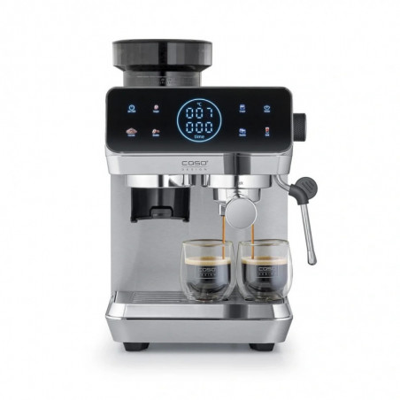 Еспресо машина Caso EspressoGourmet&Grind, 1500W, 20 bar, 1.8 л, Ulka, Pre-infusion, Cold Brew Сензорно управление, Мелачка, Портафилтър, Инокс