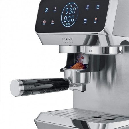 Еспресо машина Caso EspressoGourmet&Grind, 1500W, 20 bar, 1.8 л, Ulka, Pre-infusion, Cold Brew Сензорно управление, Мелачка, Портафилтър, Инокс
