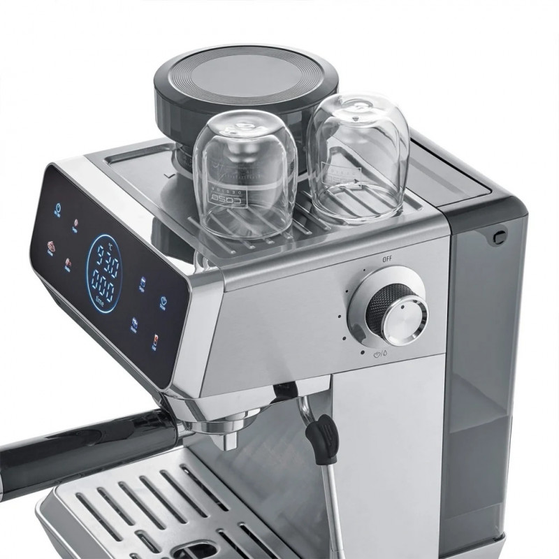 Еспресо машина Caso EspressoGourmet&Grind, 1500W, 20 bar, 1.8 л, Ulka, Pre-infusion, Cold Brew Сензорно управление, Мелачка, Портафилтър, Инокс