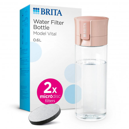 Филтрираща бутилка за вода Brita Fill & Go Vital, 600 мл, MicroDisc филтри, Без BPA, Розов