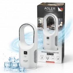 Настолен вентилатор Adler AD 7343, До 6 часа, 3 скорости, LED дисплей, USB-C, Бял