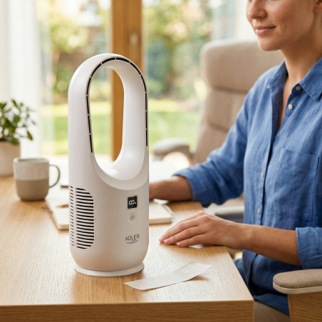 Настолен вентилатор Adler AD 7343, До 6 часа, 3 скорости, LED дисплей, USB-C, Бял