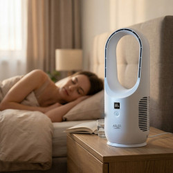 Настолен вентилатор Adler AD 7343, До 6 часа, 3 скорости, LED дисплей, USB-C, Бял