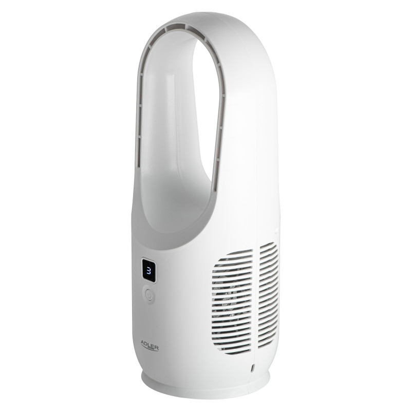 Настолен вентилатор Adler AD 7343, До 6 часа, 3 скорости, LED дисплей, USB-C, Бял