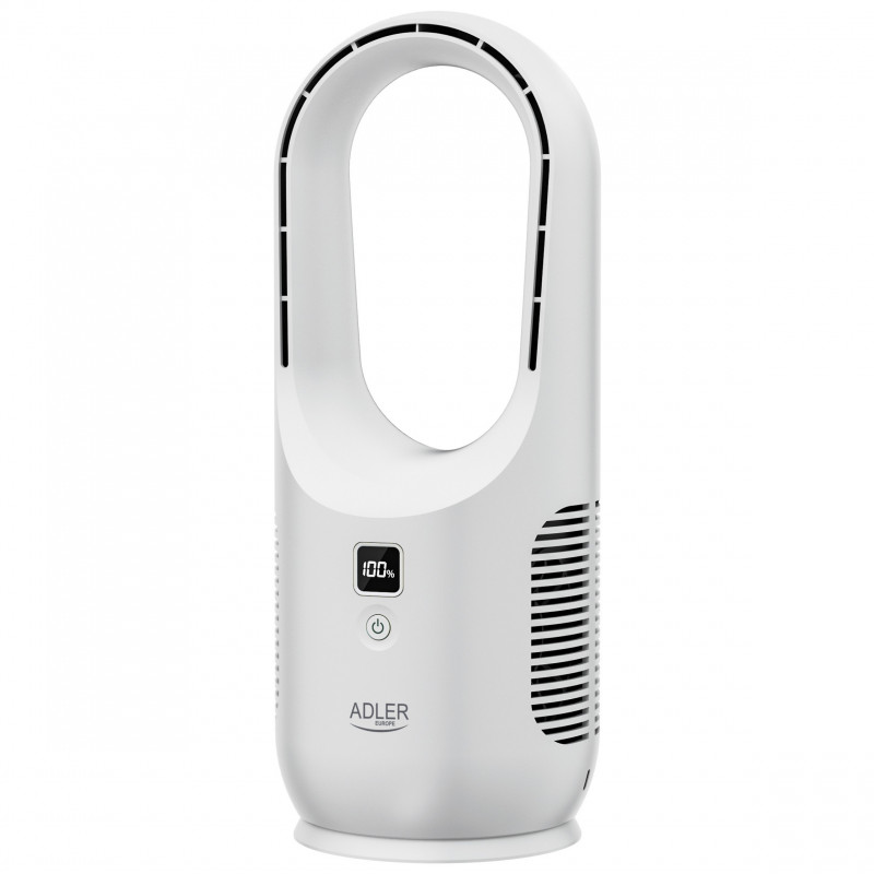 Настолен вентилатор Adler AD 7343, До 6 часа, 3 скорости, LED дисплей, USB-C, Бял
