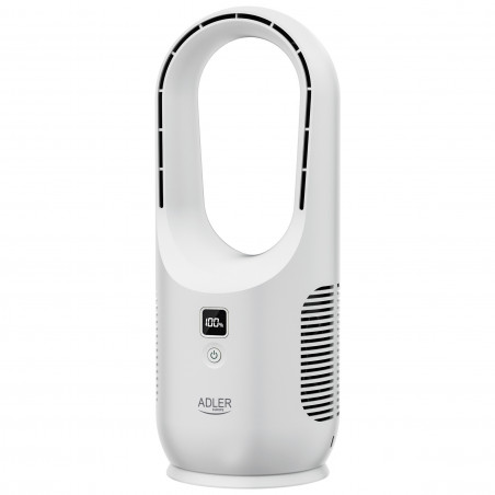 Настолен вентилатор Adler AD 7343, До 6 часа, 3 скорости, LED дисплей, USB-C, Бял