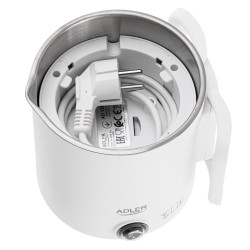 Електрическа кана за туризъм Adler AD 1388w, 650W, 0.8 л, Сваляем капак, Въртяща се основа, Бял