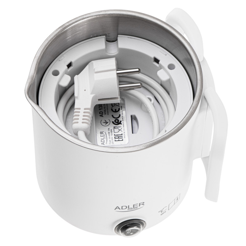 Електрическа кана за туризъм Adler AD 1388w, 650W, 0.8 л, Сваляем капак, Въртяща се основа, Бял