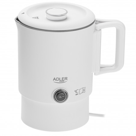 Електрическа кана за туризъм Adler AD 1388w, 650W, 0.8 л, Сваляем капак, Въртяща се основа, Бял