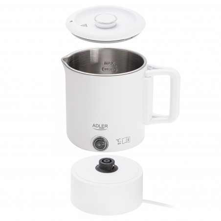 Електрическа кана за туризъм Adler AD 1388w, 650W, 0.8 л, Сваляем капак, Въртяща се основа, Бял