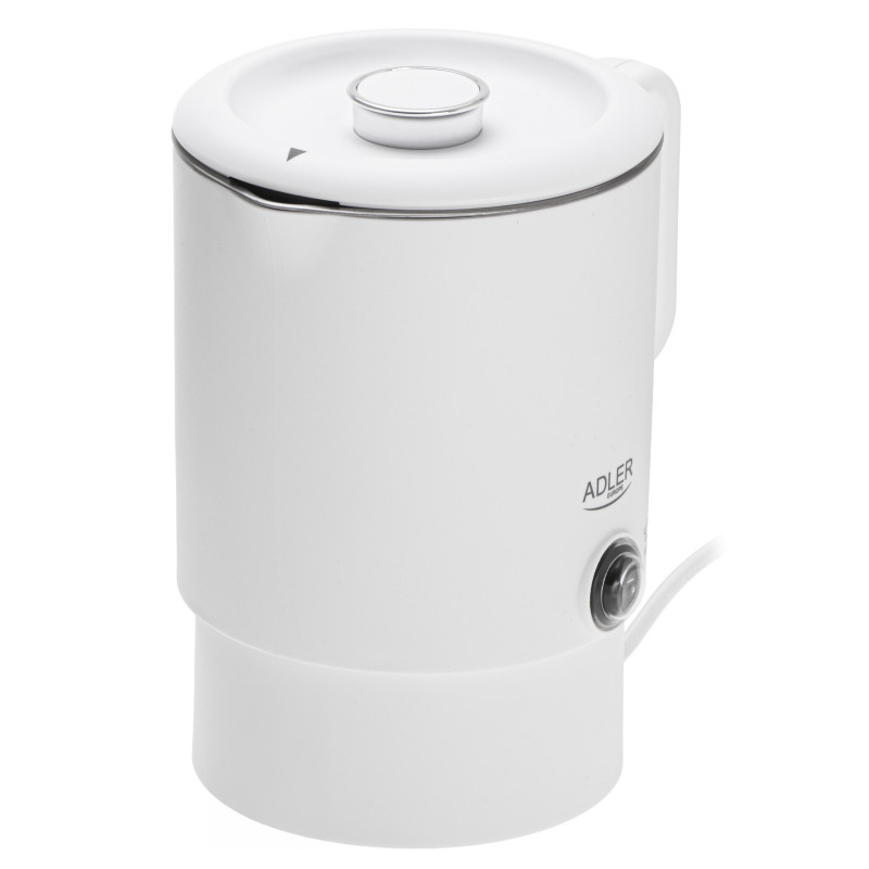 Електрическа кана за туризъм Adler AD 1388w, 650W, 0.8 л, Сваляем капак, Въртяща се основа, Бял