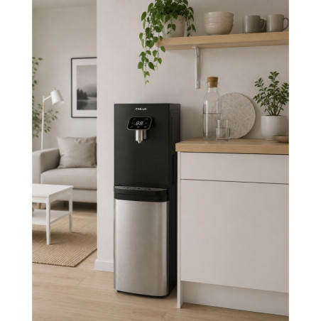 Диспенсър за вода Finlux FWD-2611TS, 520W, 12-95°C, Охлаждане 3 л/ч, Затопляне 5 л/ч, Компресорен, Черен/сребрист