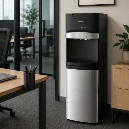 Диспенсър за вода с ледогенератор Finlux FWD-2602IM, 520W, 12-95°C, Охлаждане 4 л/ч, Затопляне 5 л/ч, Компресорен, Черен/сребрист