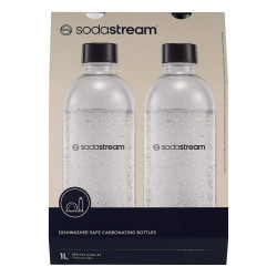 Комплект бутилки за газиране SodaStream Jet, 1 л, 2 бр, Без BPA, Подходящи за съдомиялна машина, Черен