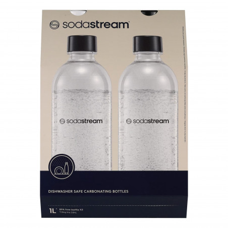 Комплект бутилки за газиране SodaStream Jet, 1 л, 2 бр, Без BPA, Подходящи за съдомиялна машина, Черен