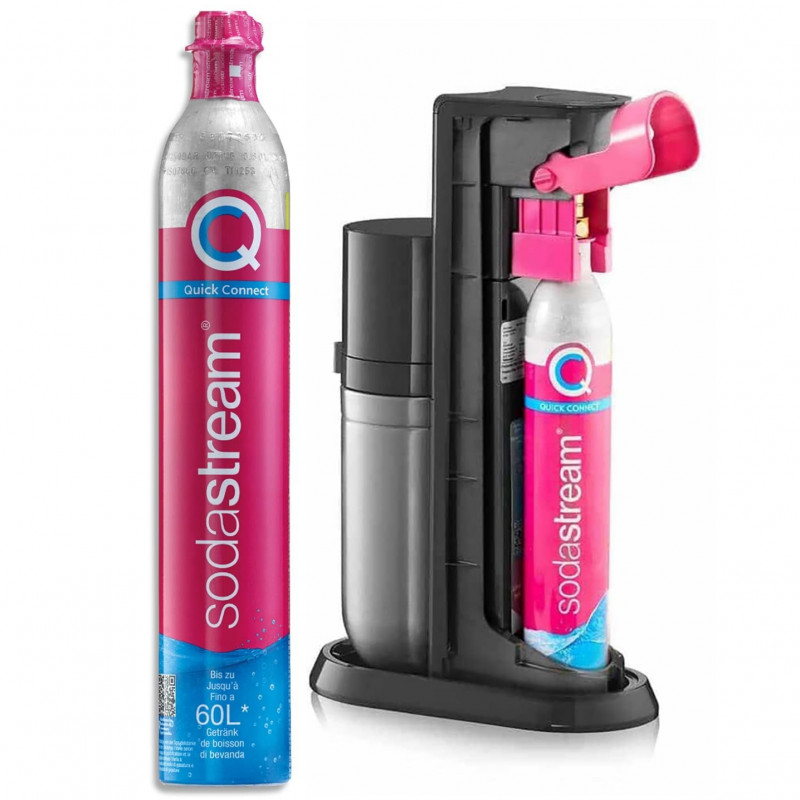 Резервен цилиндър за машина за газиране на вода SodaStream, CO2, Quick Connect, 425 g, 60 л, Инокс/розов