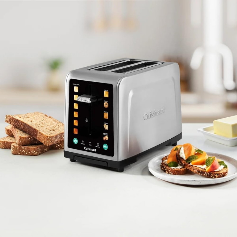 Тостер за хляб Cuisinart SimpliTouch XL RBT2200U, 1000W, 6 степени, 5 програми, Сензорно управление, Автоматично центриране, Инокс/черен