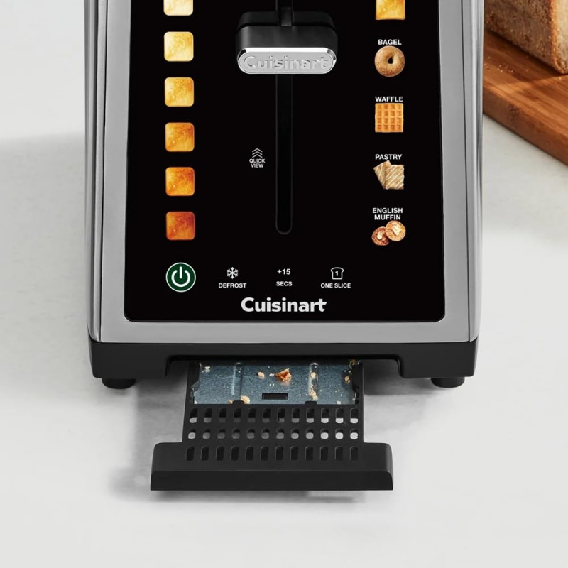 Тостер за хляб Cuisinart SimpliTouch XL RBT2200U, 1000W, 6 степени, 5 програми, Сензорно управление, Автоматично центриране, Инокс/черен
