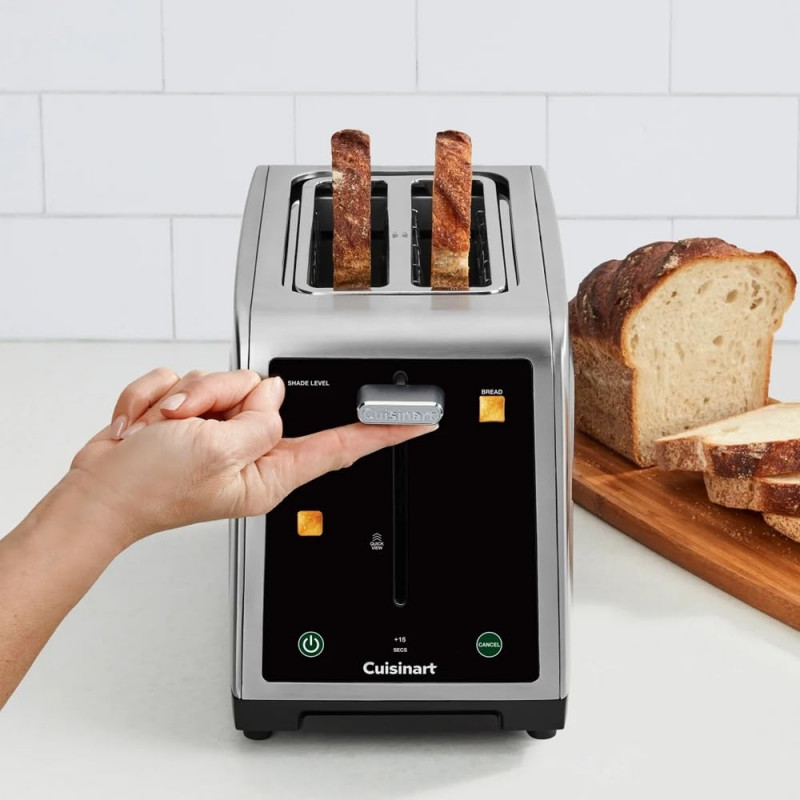 Тостер за хляб Cuisinart SimpliTouch XL RBT2200U, 1000W, 6 степени, 5 програми, Сензорно управление, Автоматично центриране, Инокс/черен