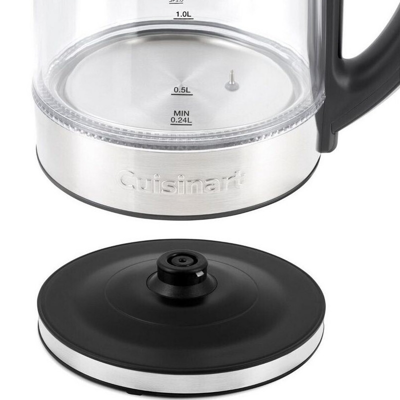 Електрическа кана за вода Cuisinart GK19E Double Glass, 3000W, 1.7 л, 50-100°C, 360° основа, Сензорно управление, Филтър, Индикатор, Инокс/черен