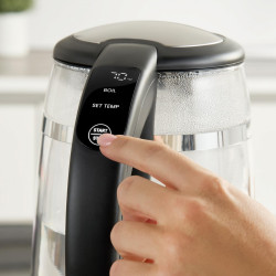 Електрическа кана за вода Cuisinart GK19E Double Glass, 3000W, 1.7 л, 50-100°C, 360° основа, Сензорно управление, Филтър, Индикатор, Инокс/черен