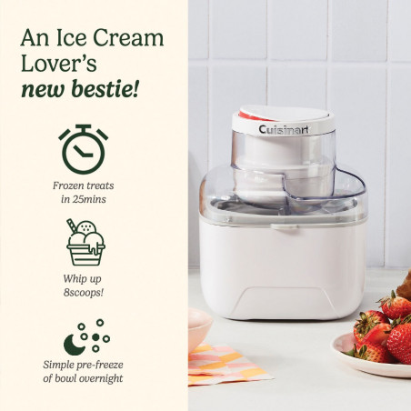 Машина за сладолед Cuisinart Solo Scoops ICEM10E, 25W, 475 мл, До 8 топки сладолед, Бял