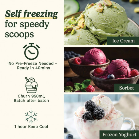 Машина за сладолед Cuisinart Freeze Ease ICE90E, 100W, 0.95 л, 3 програми, Компресор, Бял/сив